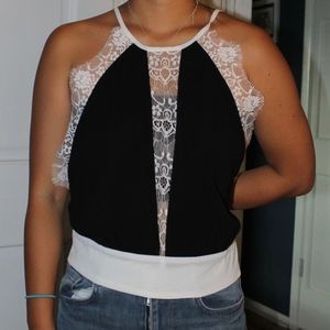 Black and White lace crop tank